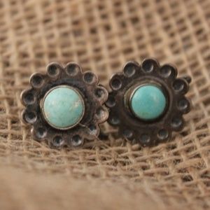 Vintage Brass and Turquoise Screw Back Earrings